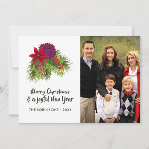 Watercolor Floral Christmas Photo Holiday Card