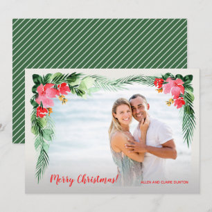 Watercolor Floral Christmas Photo Holiday Card