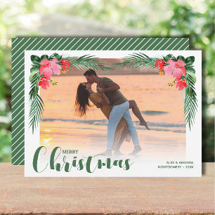 Watercolor Floral Christmas Photo Holiday Card