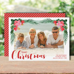 Watercolor Floral Christmas Photo Holiday Card<br><div class="desc">Christmas photo cards feature watercolor leaves and tropical flowers,  your favourite photo,  your names and greeting in chic lettering. Use ANY COLOR for the background on the back. *VERTICAL layout one for you in our store. Select high definition for best print quality.</div>