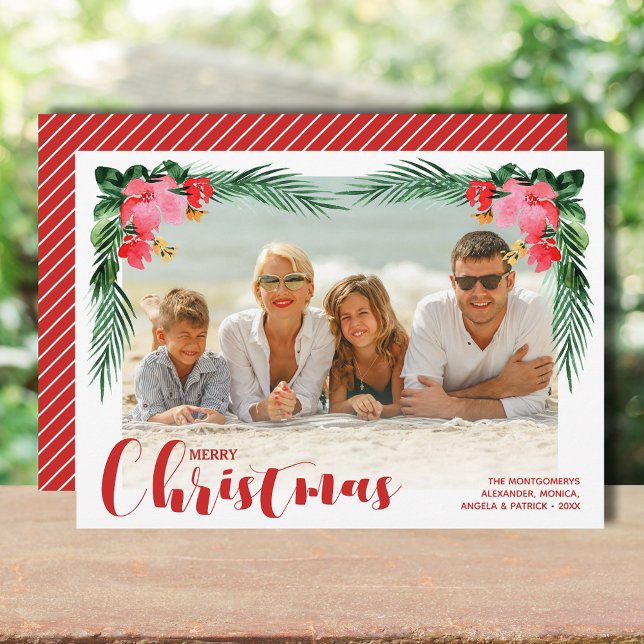 Watercolor Floral Christmas Photo Holiday Card (Creator Uploaded)