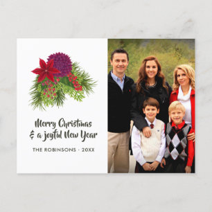 Watercolor Floral Christmas Photo Holiday Postcard