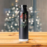 Watercolor Floral Christmas Poinsettia Water Bottle<br><div class="desc">Personalised name over watercolor floral bouquet in red and white with poinsettia and red berries.</div>