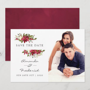 Watercolor Floral Christmas Wedding Save the Date Invitation