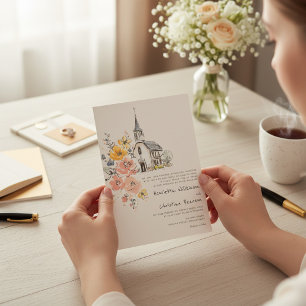 Watercolor Floral Church Wedding Invitation