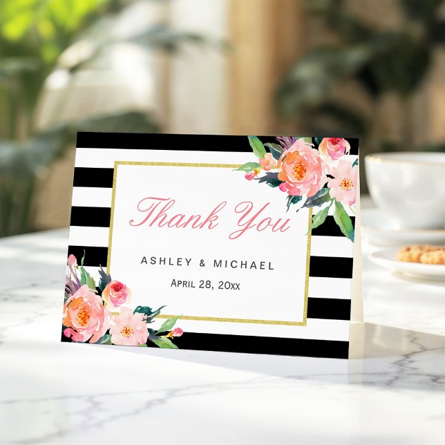 Watercolor Floral Classic Black Stripes Thank You (Creator Uploaded)