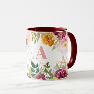 Watercolor floral classy elegant green monogram mug