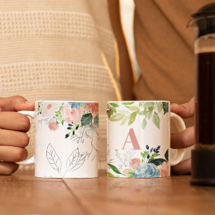 Watercolor floral classy elegant pink monogrammed mug
