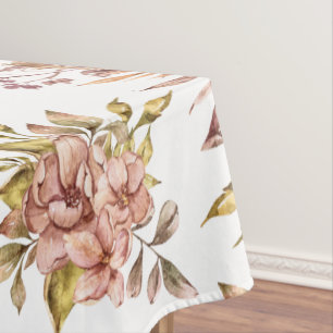 Watercolor Floral Clusters in Blush & Sage Tablecloth
