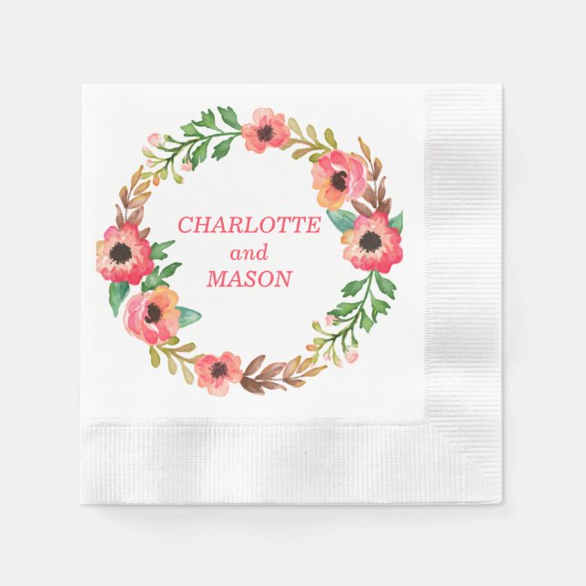 WATERCOLOR FLORAL cocktail napkin (Front)