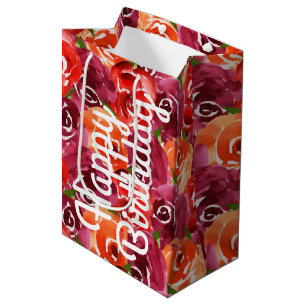 Watercolor Floral Collage Happy Birthday Medium Gift Bag