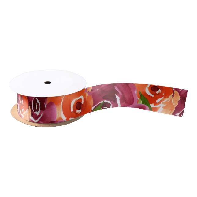 Watercolor Floral Collage Satin Ribbon (Spool)