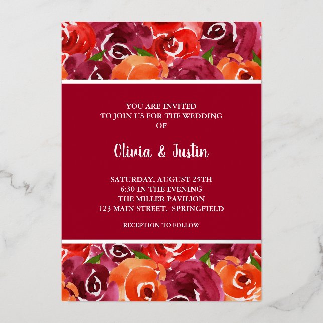 Watercolor Floral Collage Wedding Invitations (Front)