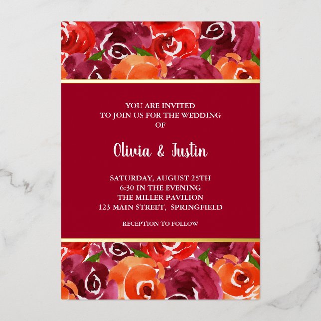 Watercolor Floral Collage Wedding Invitations (Front)