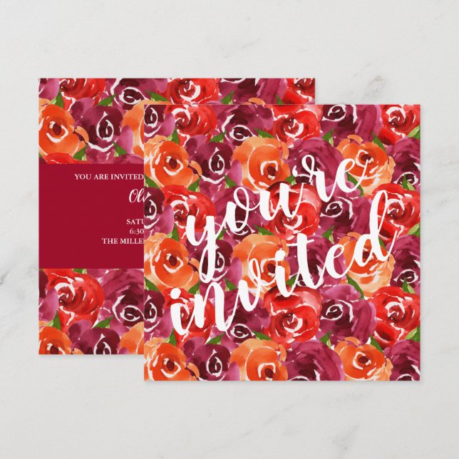 Watercolor Floral Collage Wedding Invitations (Front/Back)