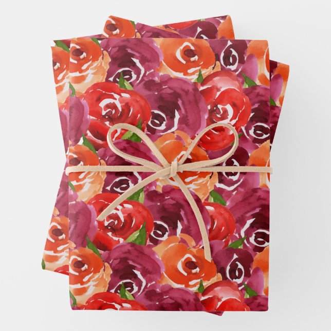 Watercolor Floral Collage  Wrapping Paper Sheet (In situ)