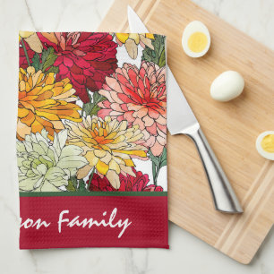 Watercolor Floral Colourful Modern Botanical Name Tea Towel