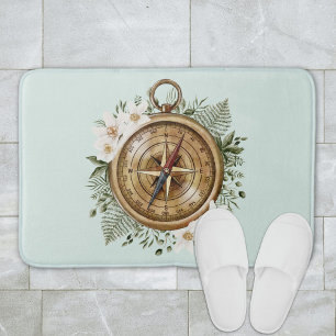 Watercolor Floral Compass Bath Mat
