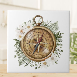Watercolor Floral Compass Tile