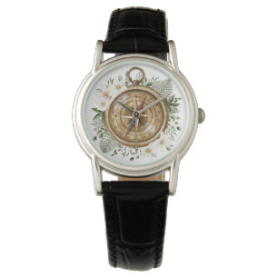 Watercolor Floral Compass Watch