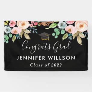 Watercolor Floral Congrats Grad Graduation Banner