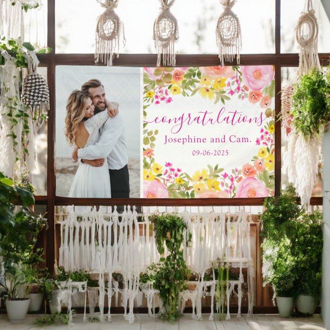 Watercolor Floral Congratulations Engagement Banner (Watercolor Floral Congratulations Engagement Banner)