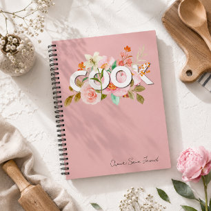 Watercolor Floral COOK recipe name Notebook