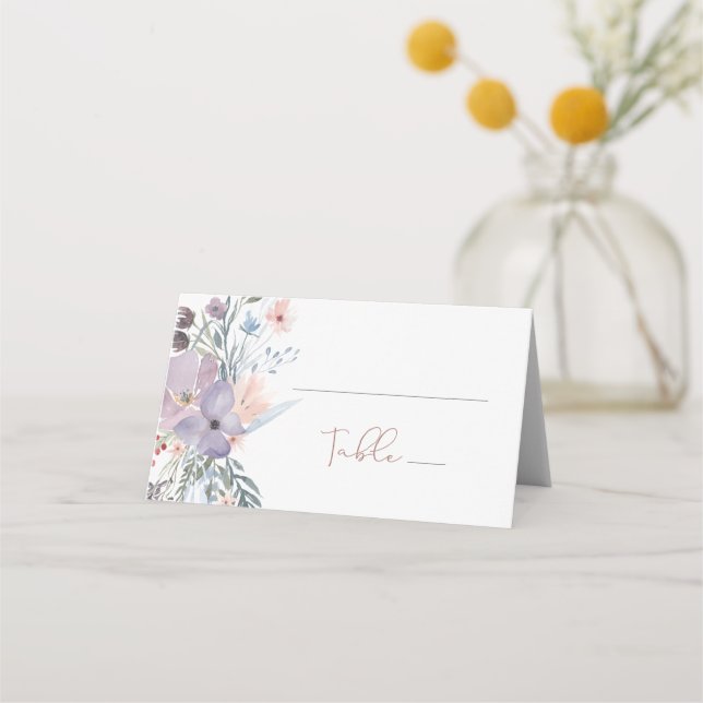 Watercolor Floral Copper Violet Table Wedding Place Card (Front)