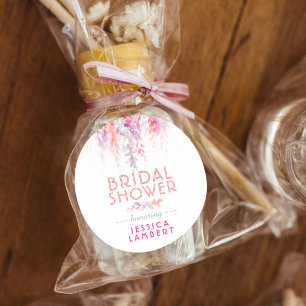 Watercolor floral coral bridal shower favours  classic round sticker