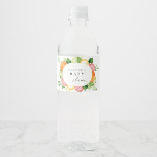 Watercolor Floral Coral Green Baby Shower Water Bottle Label