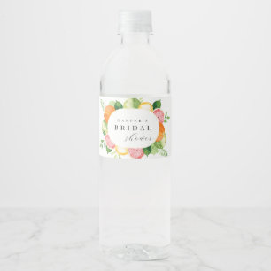 Watercolor Floral Coral Green Bridal Shower Water Bottle Label