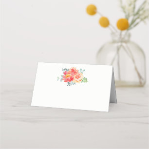 Watercolor Floral Coral Greenery Foliage Wedding Place Card