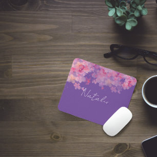 Watercolor floral coral lavender name mouse pad