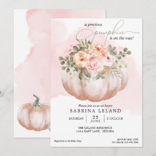 Watercolor Floral Coral Peach Pumpkin Baby Shower Invitation
