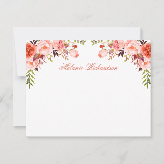 Watercolor Floral Coral Personalised Card (Front)