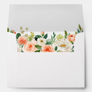 Watercolor Floral Coral White Wedding Envelope
