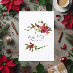 Watercolor Floral Corporate Christmas Holiday Card