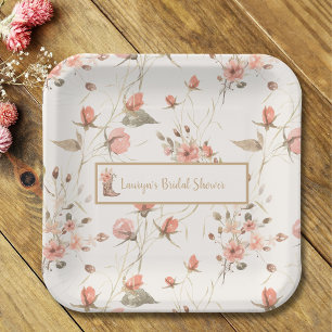 Watercolor Floral Cowboy Boots Bridal Shower Paper Plate