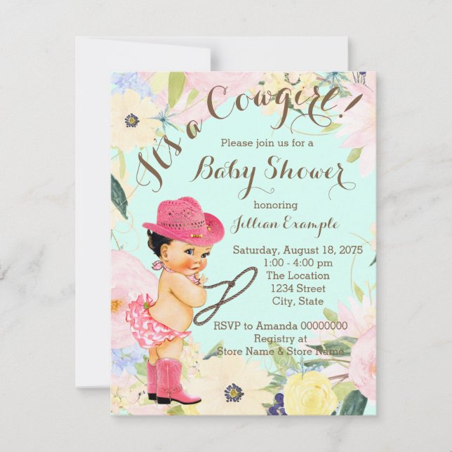 Watercolor Floral Cowgirl Baby Shower Invitation (Front)