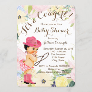 Watercolor Floral Cowgirl Baby Shower Invitation