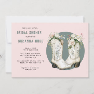 Watercolor Floral Cowgirl Boots Pink Bridal Shower Invitation