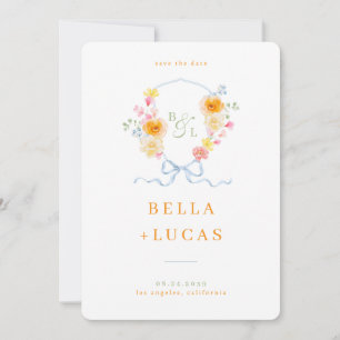 Watercolor Floral Crest Monogram Spring Wedding Save The Date