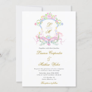 Watercolor Floral Crest Wedding invitation