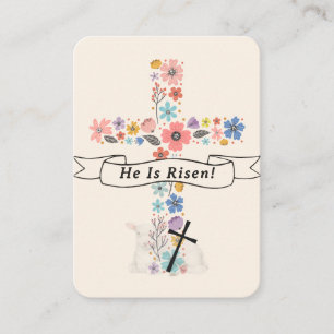 Watercolor Floral Cross He Is Risen Easter Prayer Place Card