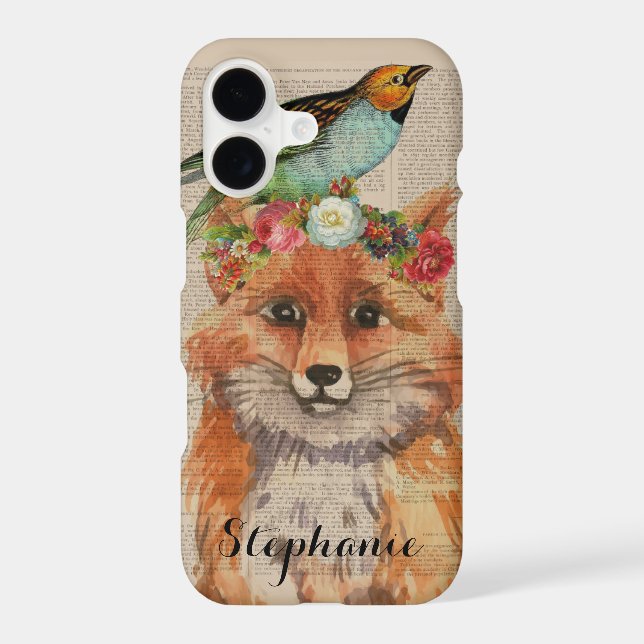 Watercolor Floral Crown Fox Custom Name (Back)