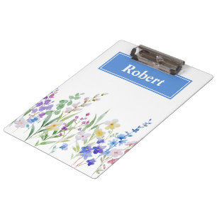 Watercolor Floral Custom Name Clipboard Design