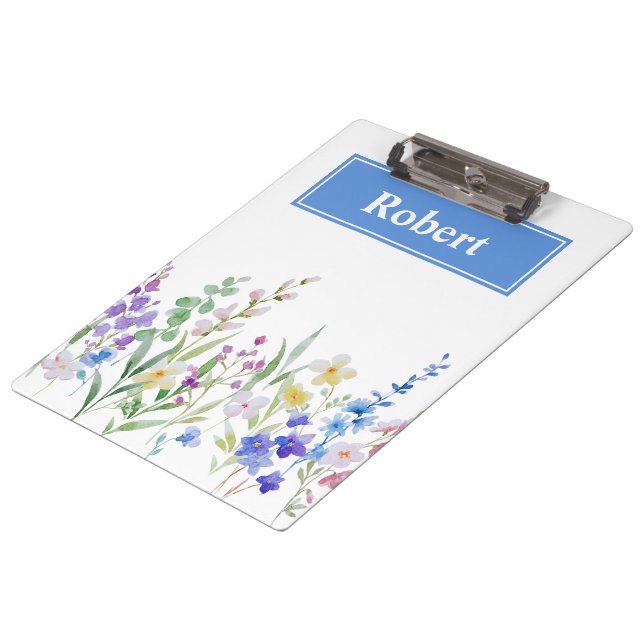 Watercolor Floral Custom Name Clipboard Design (Angled)