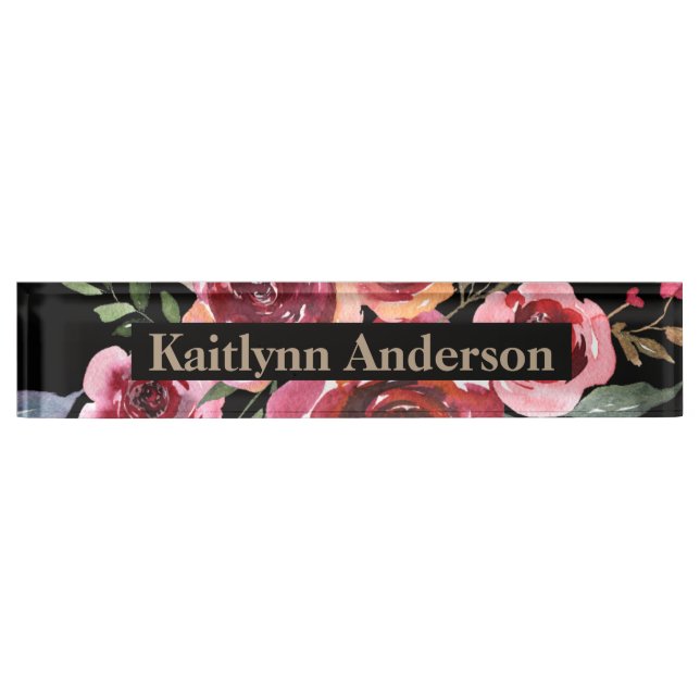 Watercolor Floral Custom Personalised Nameplate (Front)