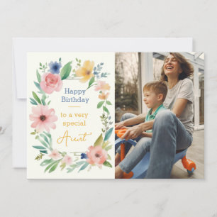 Watercolor Floral Custom Photo Birthday Card
