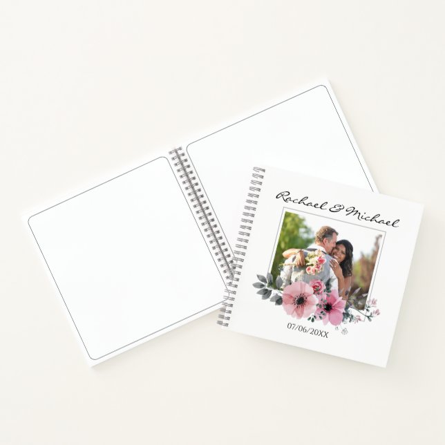 Watercolor Floral Custom Photo Wedding Guest Book (Inside)